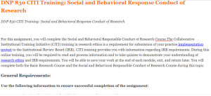 DNP 830 CITI Training Social and Behavioral Response Conduct of Research