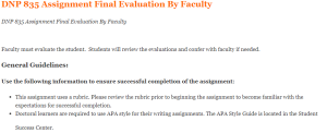 DNP 835 Assignment Final Evaluation By Faculty