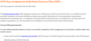 DNP 835 Assignment Individual Success Plan (ISP)