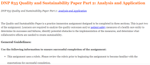 DNP 835 Quality and Sustainability Paper Part 2 Analysis and Application