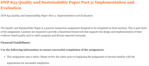 DNP 835 Quality and Sustainability Paper Part 3 Implementation and Evaluation