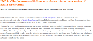 DNP 835 The Commonwealth Fund provides an international review of health care systems