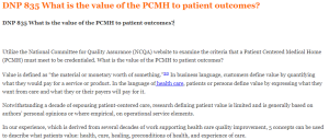 DNP 835 What is the value of the PCMH to patient outcomes