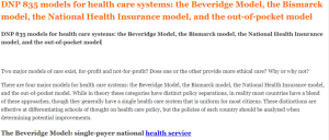 DNP 835 models for health care systems the Beveridge Model, the Bismarck model, the National Health Insurance model, and the out-of-pocket model