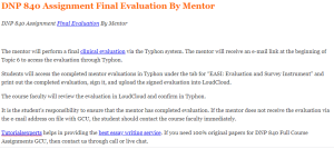 DNP 840 Assignment Final Evaluation By Mentor