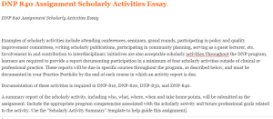DNP 840 Assignment Scholarly Activities Essay