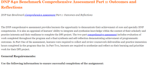 DNP 840 Benchmark Comprehensive Assessment Part 1 Outcomes and Reflections