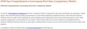 DNP 840 Comprehensive Assessment Part One Competency Matrix