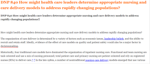 DNP 840 How might health care leaders determine appropriate nursing and care delivery models to address rapidly changing populations