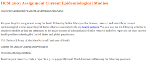 HCM 2001 Assignment Current Epidemiological Studies