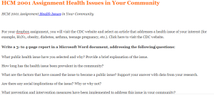 HCM 2001 Assignment Health Issues in Your Community