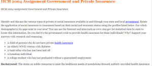 HCM 2004 Assignment Government and Private Insurance
