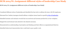 HCM 2004 W1 Assignment different styles of leadership Case Study