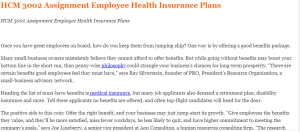 HCM 3002 Assignment Employee Health Insurance Plans