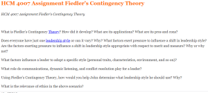 HCM 4007 Assignment Fiedler’s Contingency Theory