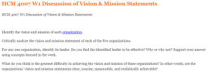 HCM 4007 W1 Discussion of Vision & Mission Statements