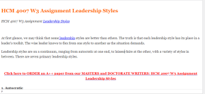 HCM 4007 W3 Assignment Leadership Styles