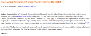 HCM 4025 Assignment Cabarrus Memorial Hospital