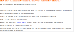 HSC 2010 Assignment Complementary and Alternative Medicine