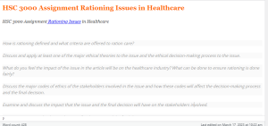 HSC 3000 Assignment Rationing Issues in Healthcare