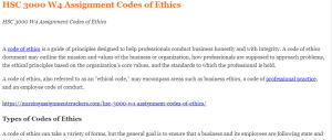 HSC 3000 W4 Assignment Codes of Ethics