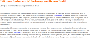HSC 3002 Environmental Toxicology and Human Health