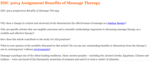 HSC 3004 Assignment Benefits of Massage Therapy