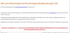 HSC 3004 Physiological and Psychological Healing through CAM