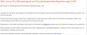 HSC 3004 W2 Physiological and Psychological Healing through CAM