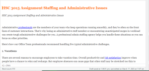 HSC 3015 Assignment Staffing and Administrative Issues