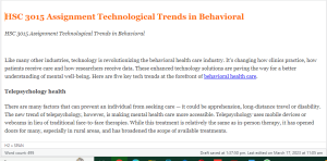 HSC 3015 Assignment Technological Trends in Behavioral