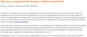 HSC 3015 Assignment The Business of Behavioral Health