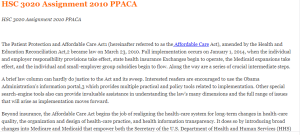 HSC 3020 Assignment 2010 PPACA