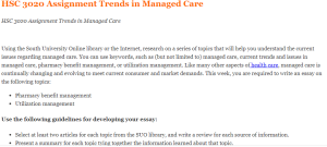 HSC 3020 Assignment Trends in Managed Care