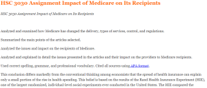 HSC 3030 Assignment Impact of Medicare on Its Recipients