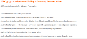 HSC 3030 Assignment Policy Advocacy Presentation