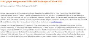 HSC 3030 Assignment Political Challenges of the CHIP