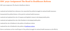 HSC 3030 Assignment The Road to Healthcare Reform