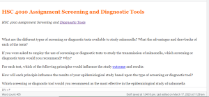 HSC 4010 Assignment Screening and Diagnostic Tools