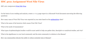 HSC 4021 Assignment West Nile Virus