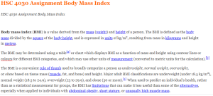 HSC 4030 Assignment Body Mass Index