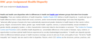 HSC 4030 Assignment Health Disparity