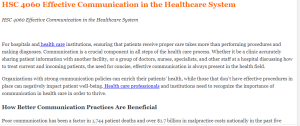 HSC 4060 Effective Communication in the Healthcare System