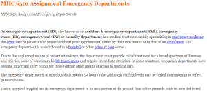 MHC 6301 Assignment Emergency Departments
