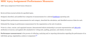 MHC 6303 Assignment Performance Measures