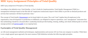 MHC 6303 Assignment Principles of Total Quality