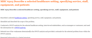 MHC 6303 Describe a selected healthcare setting, specifying service, staff, equipment, and patients