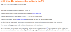 MHC 6304 The Uninsured Population in the US