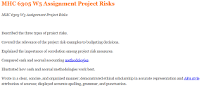 MHC 6305 W5 Assignment Project Risks