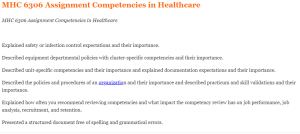 MHC 6306 Assignment Competencies in Healthcare